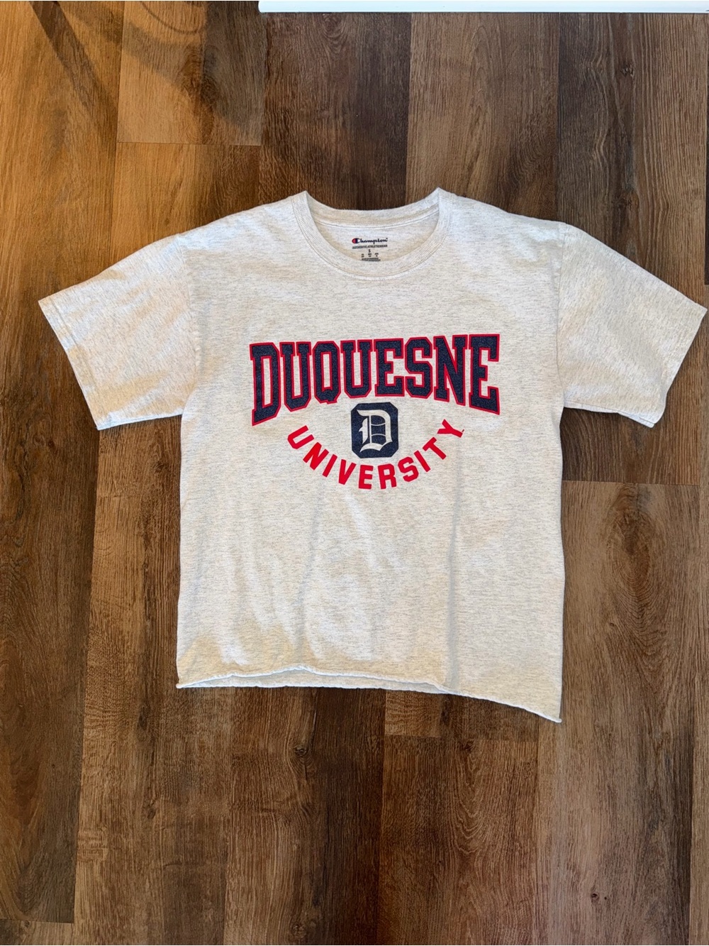 Champion Gray Duquesne University Tee with Red & Navy Logo